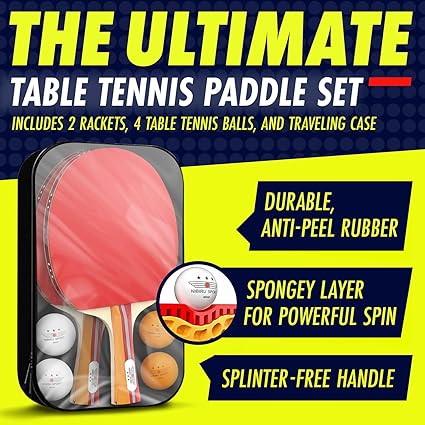 Professional Ping Pong Paddle Sets, 2 Paddle or 4 Paddle Table Tennis Set with Tournament Quality Balls and Carry Bag/Storage Case, Table Tennis Equipment & Ping Pong Accessories