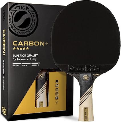 Carbon+ Ping Pong Paddle – 7-ply Extra Light Carbon Fiber Blade – 2mm Premium Sponge – Concave Pro Handle for Exceptional Grip – Performance Table Tennis Racket for Tournament-Level Play Red