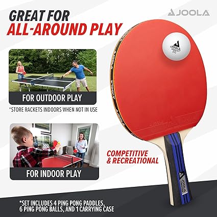 Premium Table Tennis Set - 4 Regulation Ping Pong Paddles,Training Ping Pong Balls and Carrying Case - for Training and Recreational Play - Indoor and Outdoor Compatible