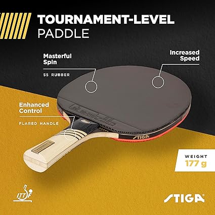 Carbon+ Ping Pong Paddle – 7-ply Extra Light Carbon Fiber Blade – 2mm Premium Sponge – Concave Pro Handle for Exceptional Grip – Performance Table Tennis Racket for Tournament-Level Play Red